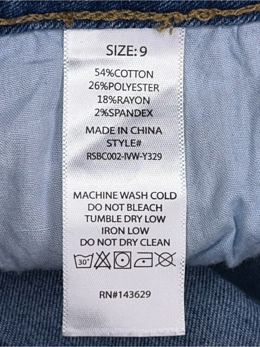 Size 9 Rise Supply Co Blue Denim Jeans Bootcut Style Cotton Blend
